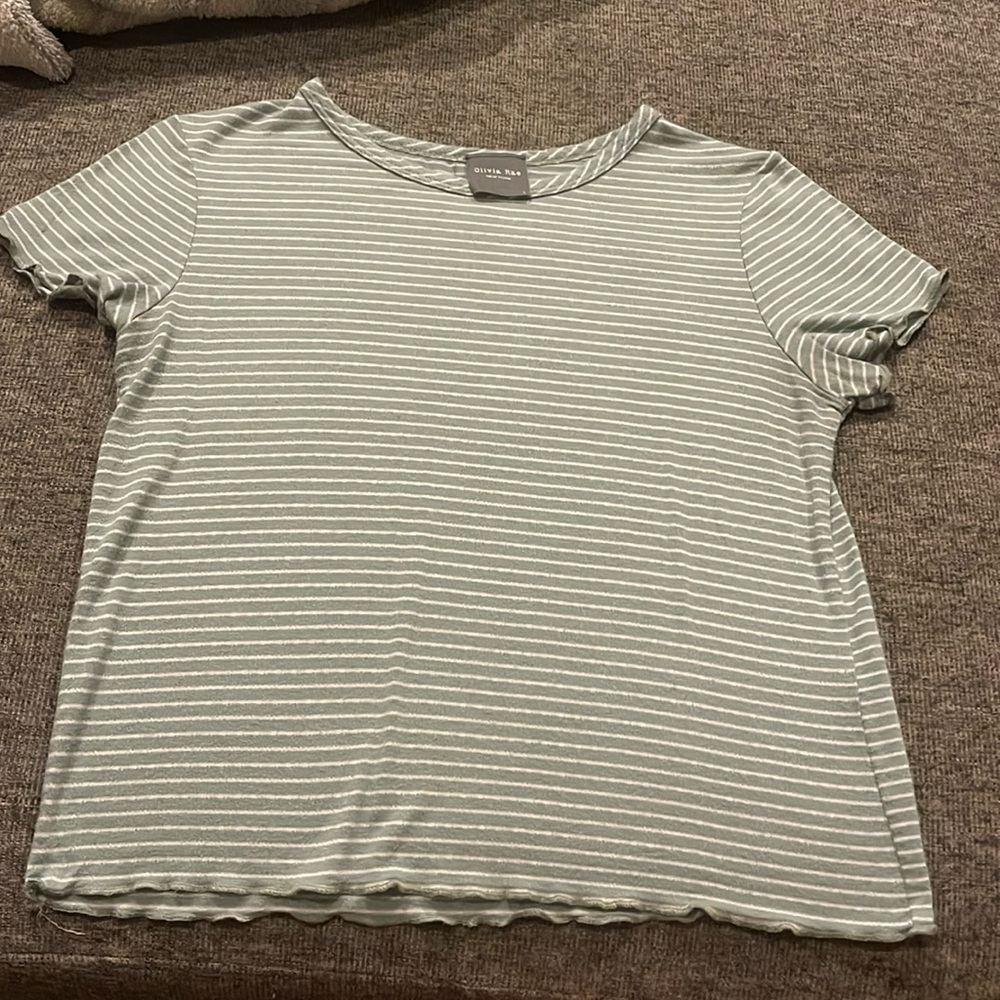 Green striped short sleeve shirt